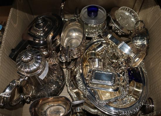 A quantity of plated items including entree dishes and a coffee pot.